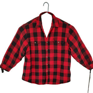 Red Head Men Red Black Buffalo Plaid Sherpa Flannel Button up Shirt SZ XL Pocket